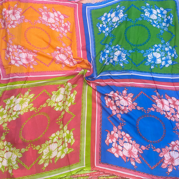 Farm Rio Floral Boxes Print in Multi Neon color on Pure Muslin