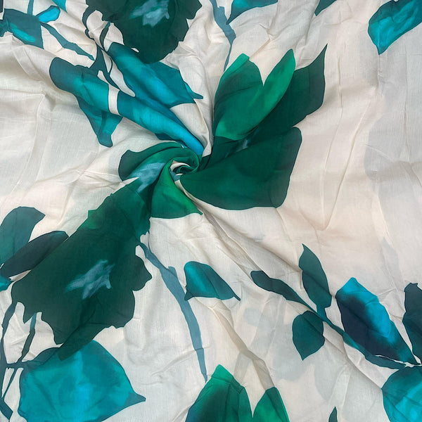 White & Black Floral Print on Pure Viscose Muslin
