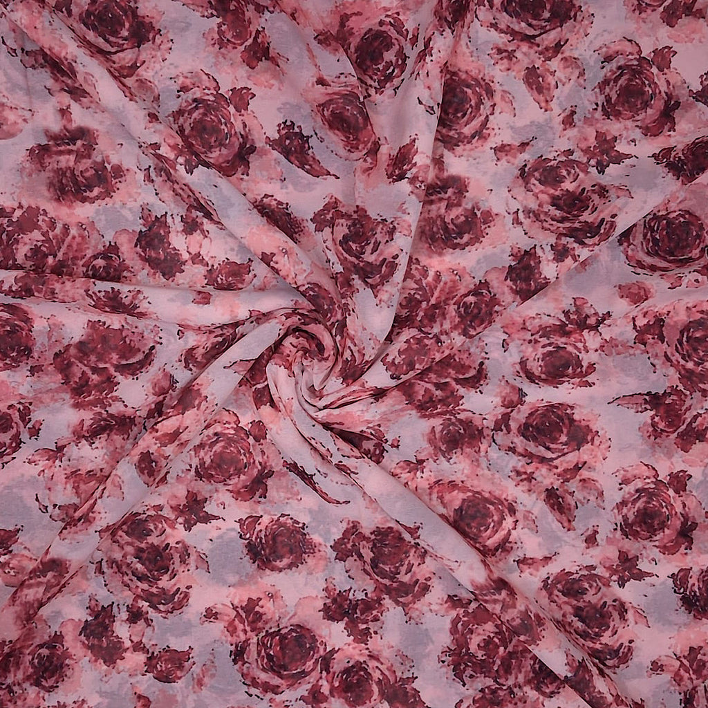 Pink & Red Rose Floral Print on Georgette Fabric Pooja OM AV 02