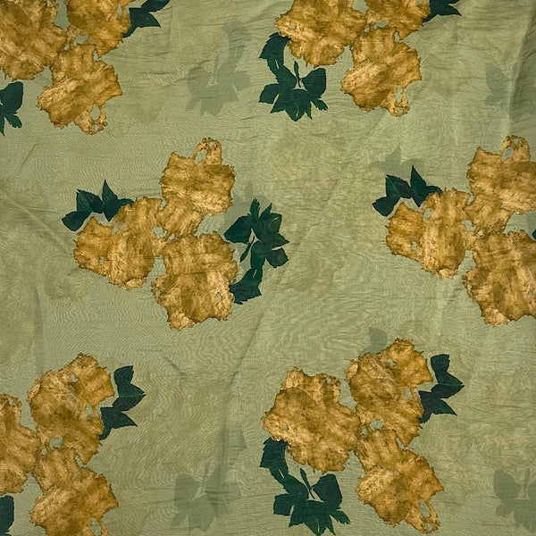 Bhumika Print with Olive Green Base color with Gold Floral Design on Pure Viscose Organza