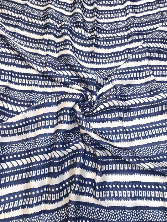 Blue & White Stripes Print in Satin Georgette OMPS 76