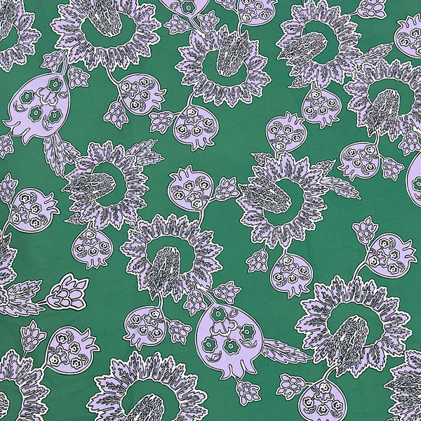 Dhruv Print with Green Base & Light Mauve English Floral Print on Pure Cotton Poplin