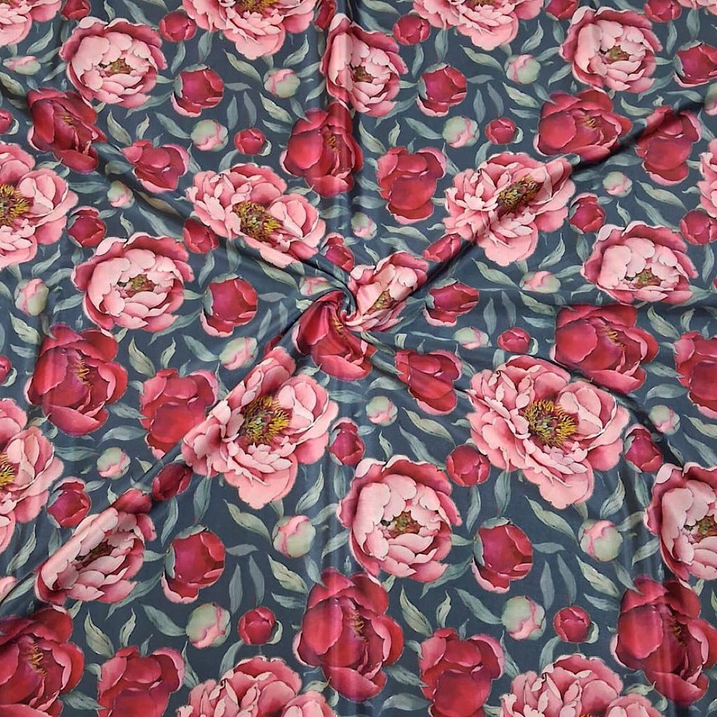 Rose Floral Print on Satin Georgette OM PJ 351 C1