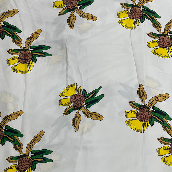 Sabya Print with Ivory Base & Yellow Floral Design on Pure Modal Satin