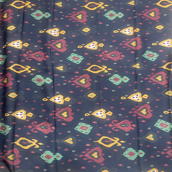 Raveena Kaftan Ikat Print with Black Base on Pure Satin Georgette