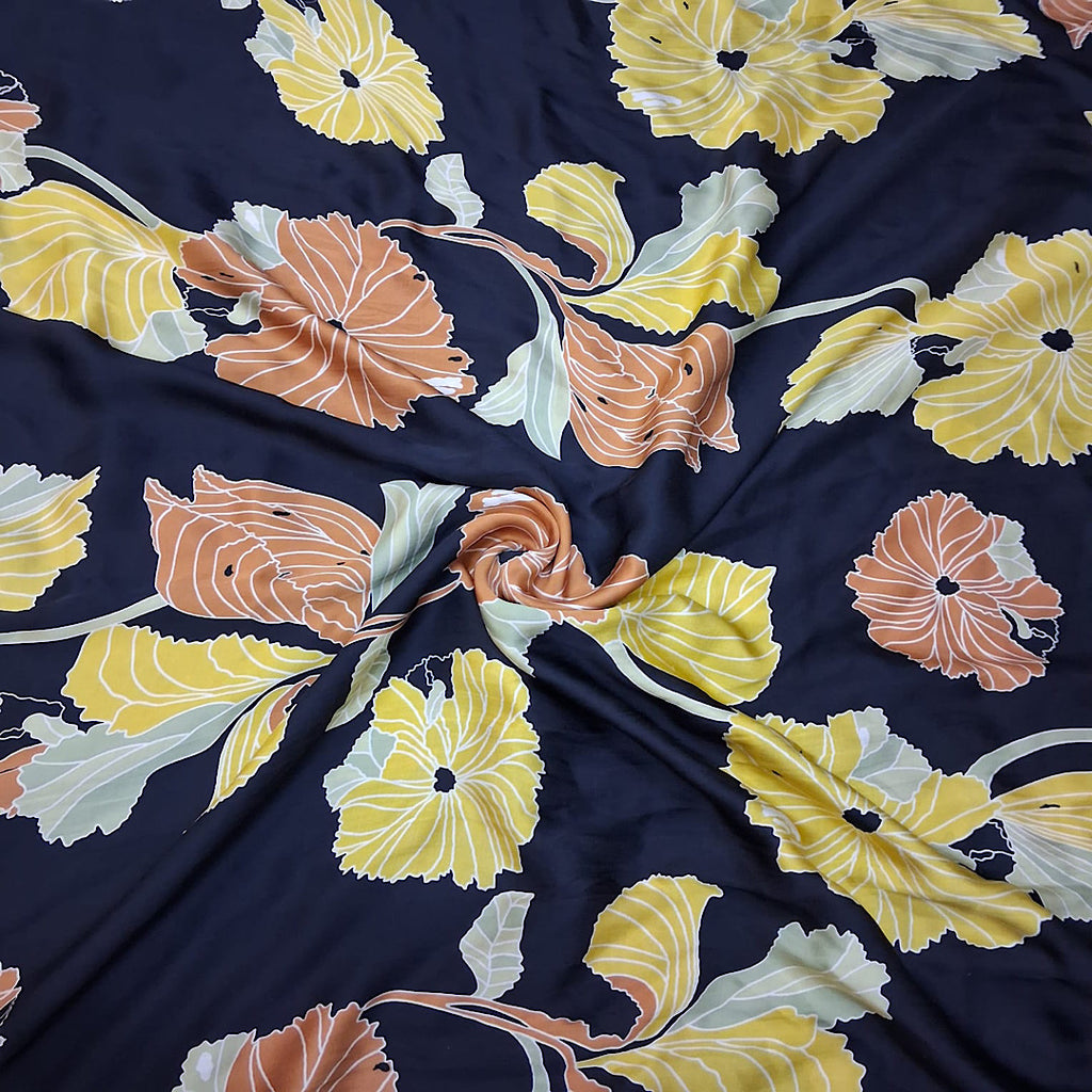 Big Floral Print with Black Base & Yellow Floral on Pure Modal Satin OM PK 1435