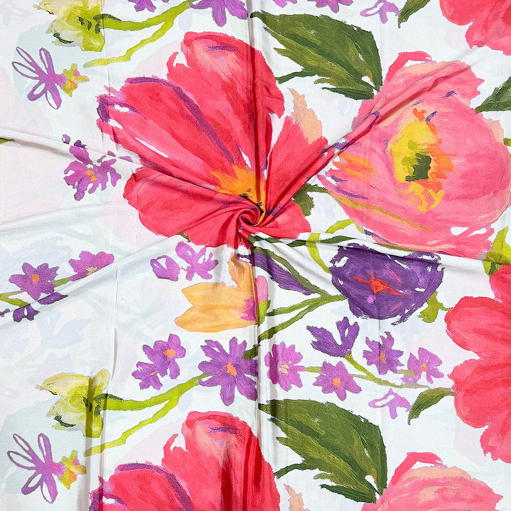 Yam Big Multi Floral Print with Hand Paint Effect on Ivory Base on Pure Natural Crepe OM DW 73 C1
