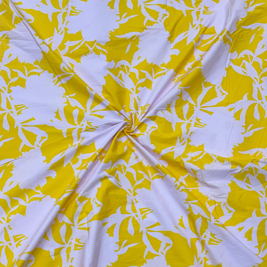Dhruv Print with Yellow Base & Light Pink Floral on Pure Cotton Poplin