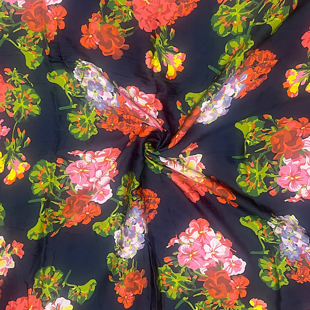 Madhuri Floral Print on Black Base on Pure Modal Satin Fabric OM TK 522