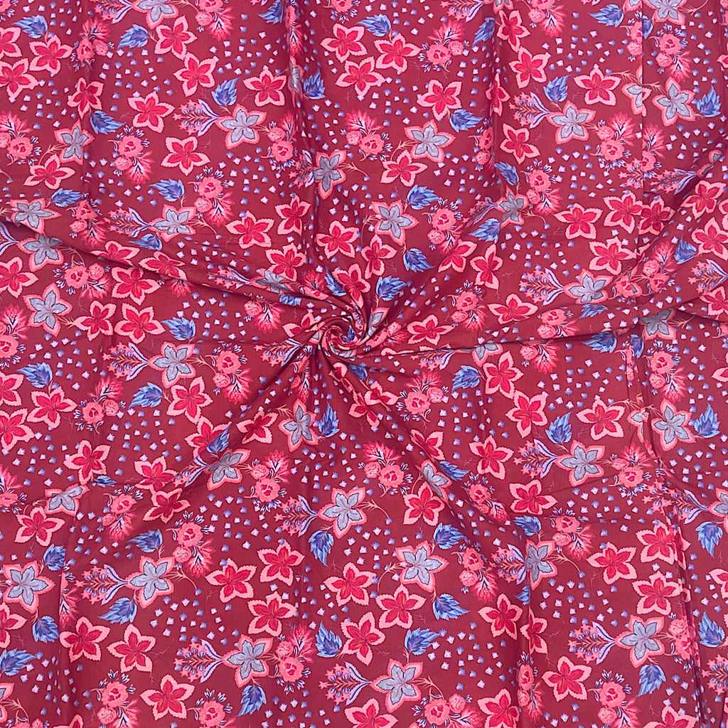 Mahima Print with Red Base & Multi Floral Print on Pure Cotton Cambric