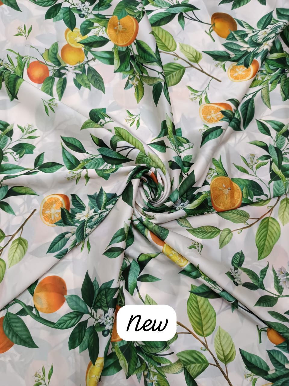 Orange Leaves Fruit Print on Linen Satin TK 371