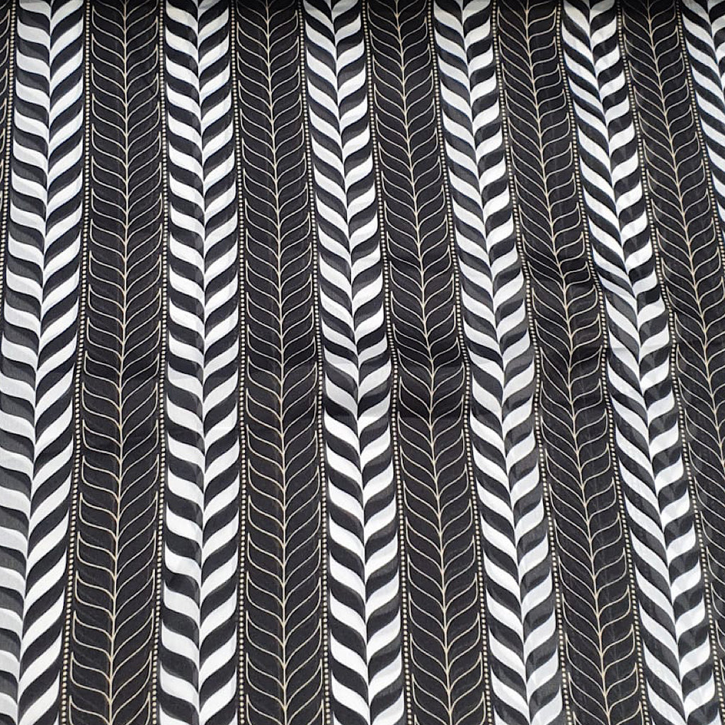 Tarun Black & White Abstract Geometry Print on Satin Georgette