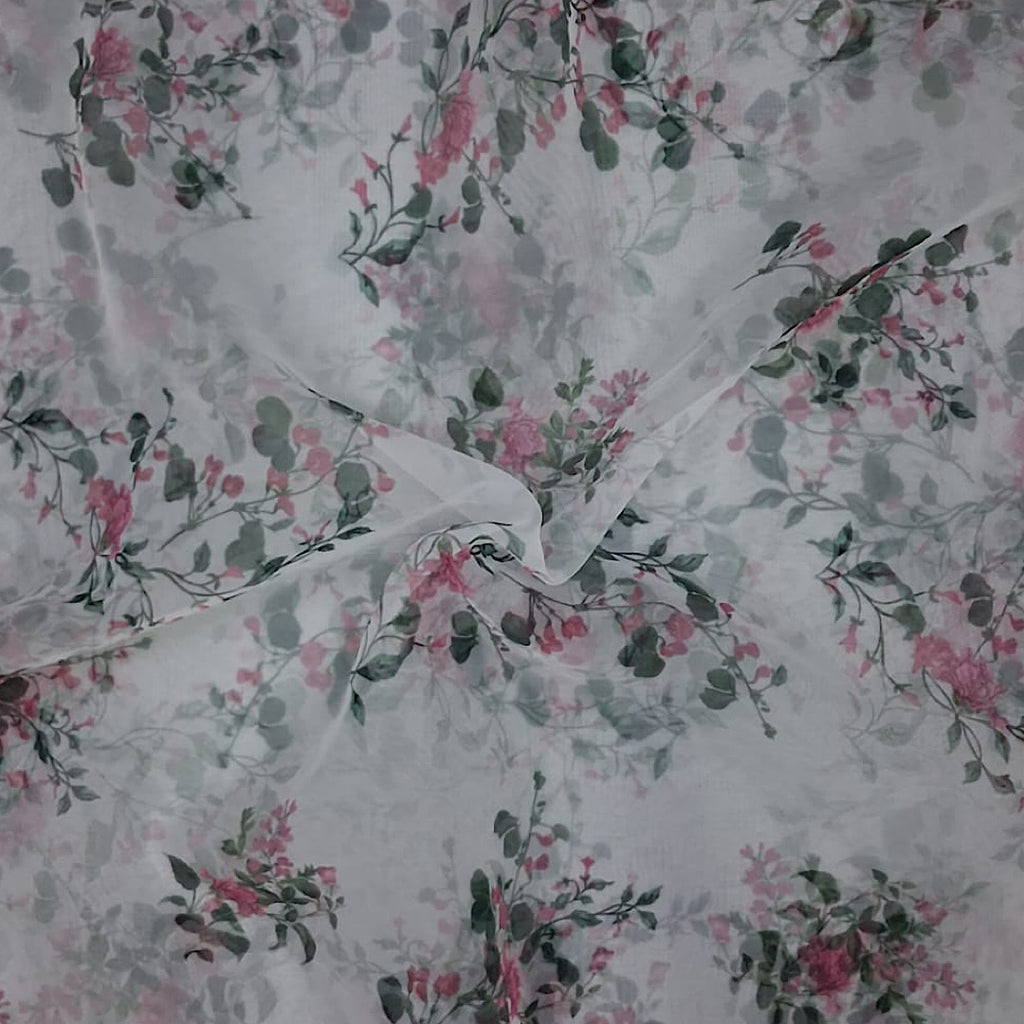 White Floral Print in Soft Organza Fabric OM RJ 898
