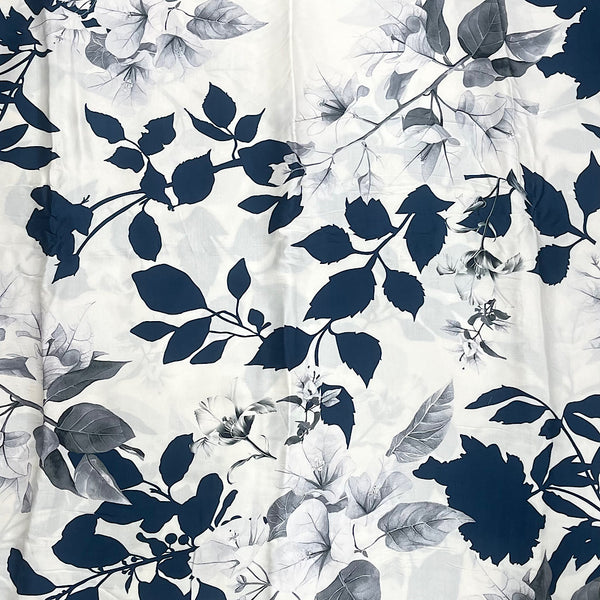 Aza New Floral Print with Ivory White Base with Blue & Gray Floral on Pure Modal Satin