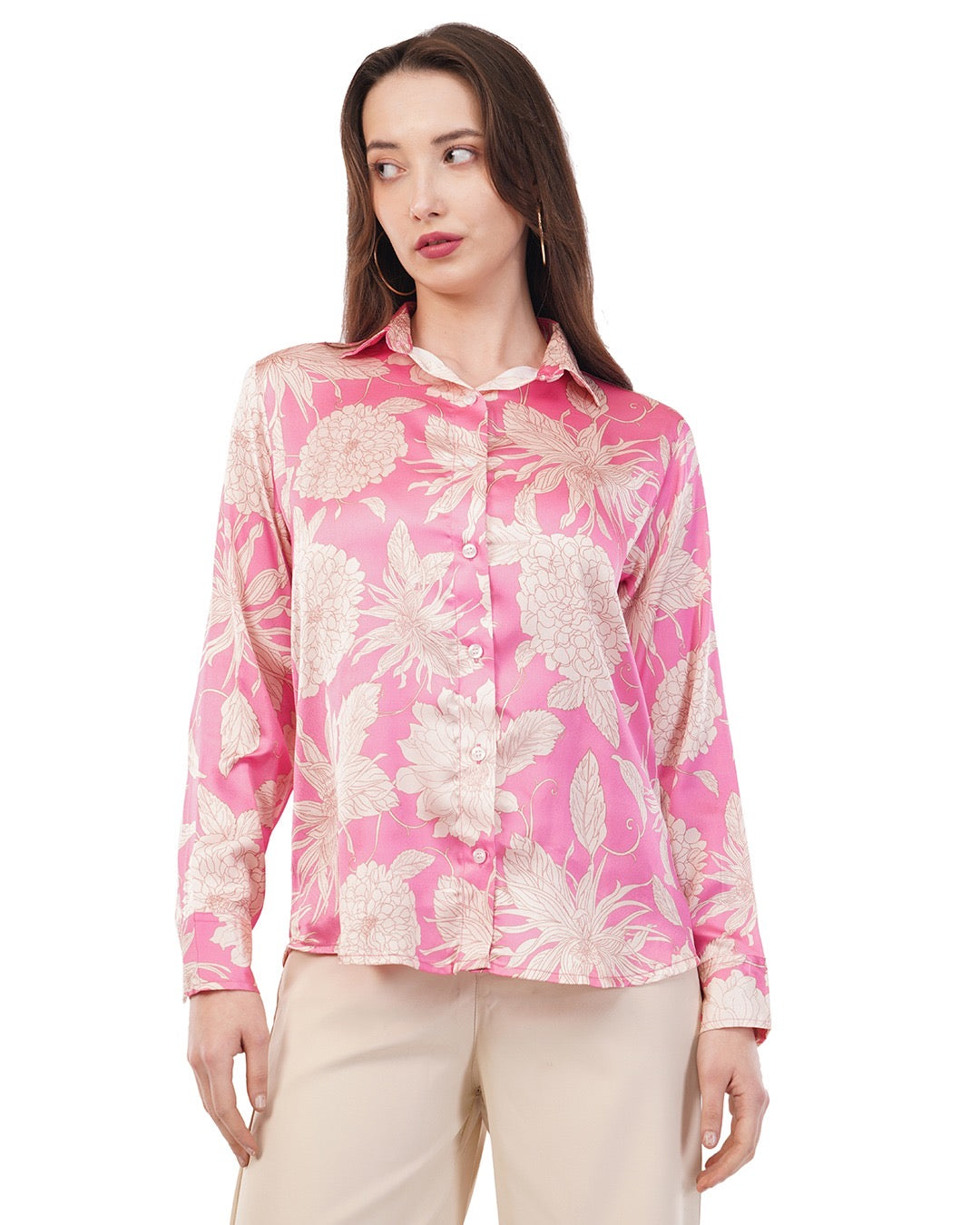 Pink with Cream Floral Print on Pure Modal Satin TK 370