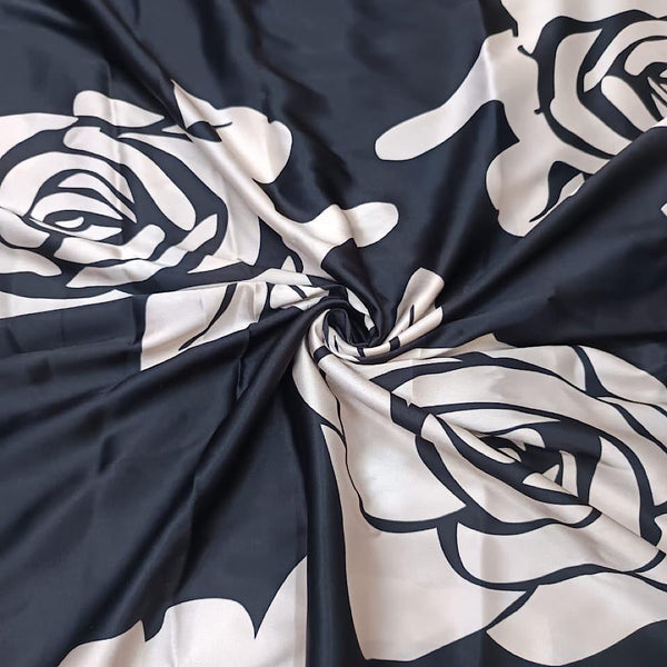 Black & White Floral Print on Pure Muslin OM PS 72