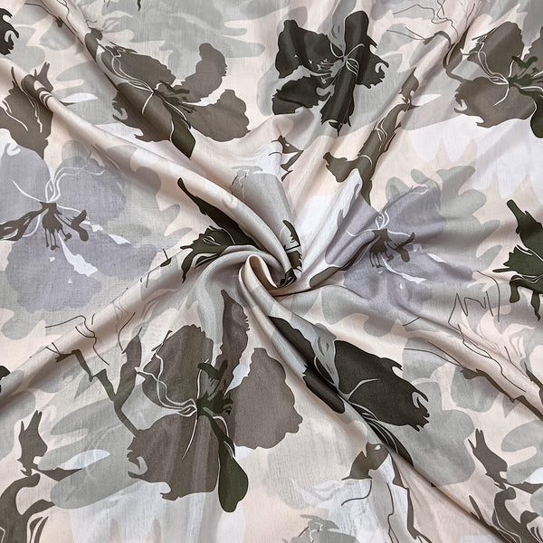 Grey English Floral Print on Linen  TK 354