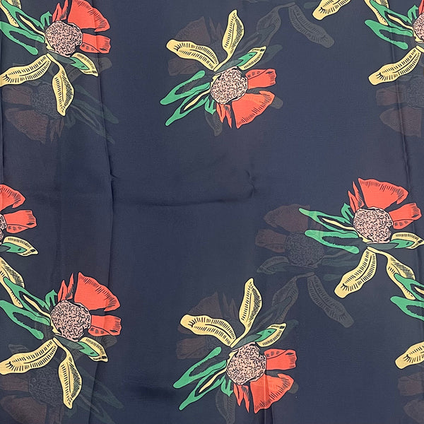 Sabya Print with Blacke Base & Red Floral Design on Pure Satin Georgette