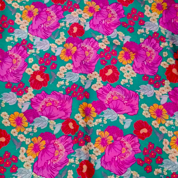 Multi Colour Floral Print on Satin Georgette Fabric OM TS 004