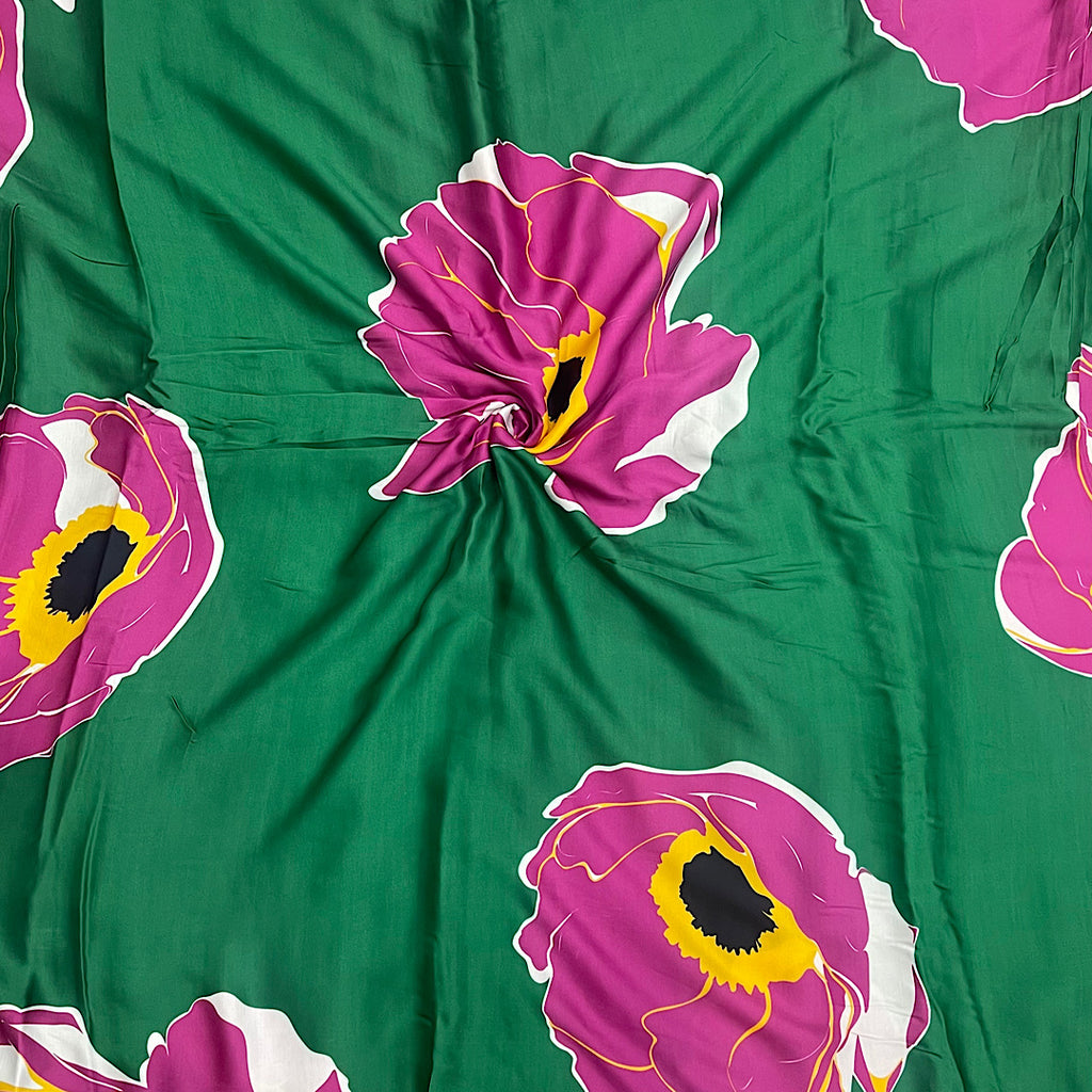 Green Big Floral Print on Pure Modal Satin