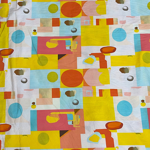 Abstract Geometric Print Pattern in Yellow on Pure Cotton Poplin