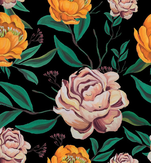 Big Size Rose Black Floral Print on Pure Modal Satin OM SG 118