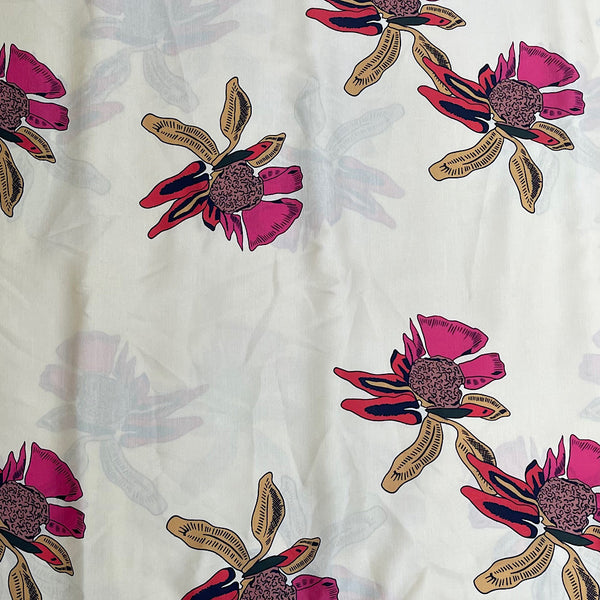 Sabya Print with Lemon Yellow Base & Pink Floral Design on Pure Modal Satin