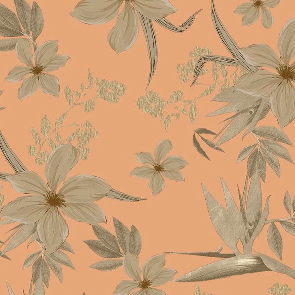 Peach Floral Print on Satin Linen PK 1513