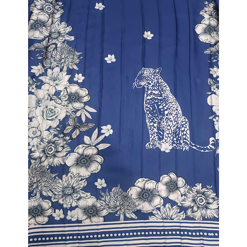 Gazal Navy Blue Leopard Print on Linen Satin TS005