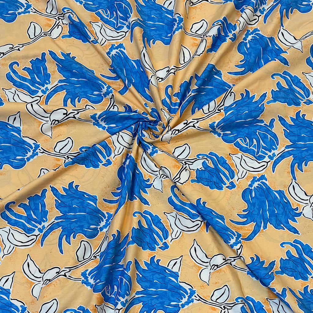 Dhruv Floral Print with Peach Base & Blue Modern Print on Pure Cotton Poplin OM PS 349