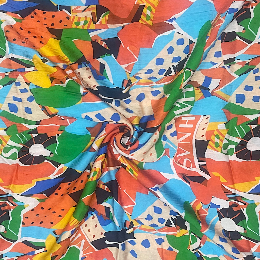 Shivan Abstract Multi colour Print on Pure Modal Satin Fabric OM SG 233