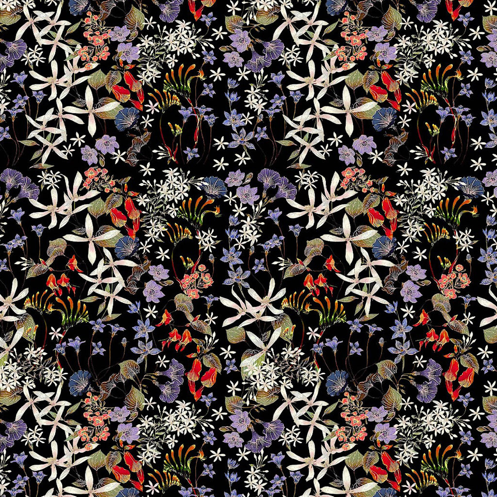 Small English Floral Print in Black Base on Pure Modal Satin