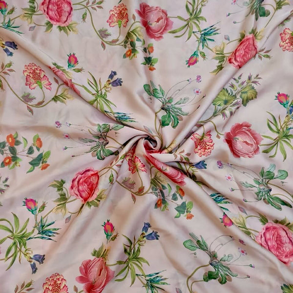 Beige Small Floral Print on Pure Natural Crepe OM SG 133