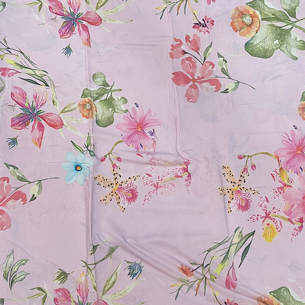 Yam Big Floral Print in Light Mauve Colour on Pure Viscose Muslin Fabric