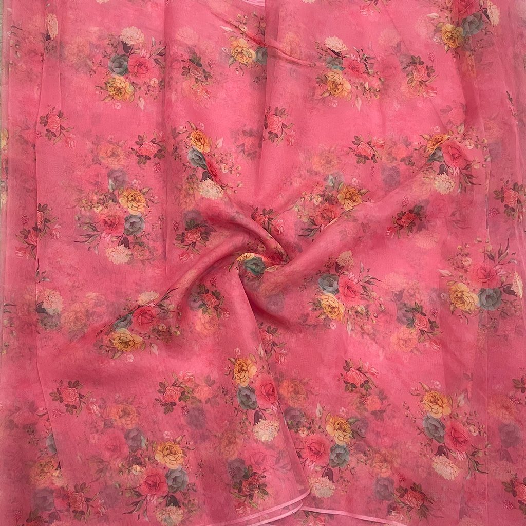 Dusty Pink Floral Bunch Print on Soft Organza