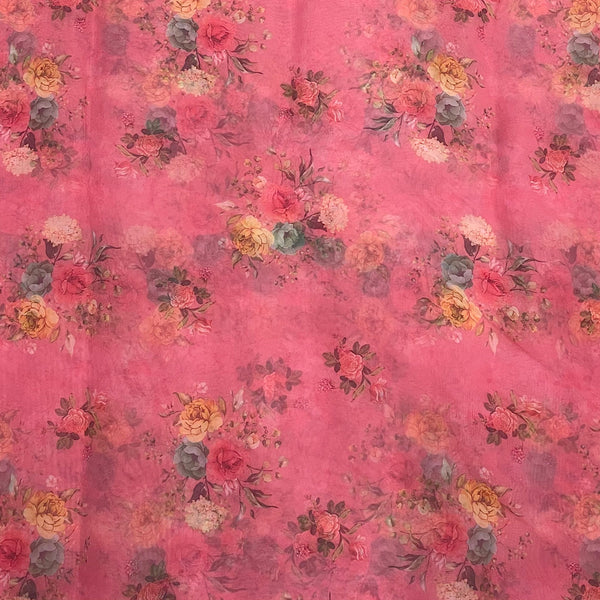 Dusty Pink Floral Bunch Print on Soft Organza