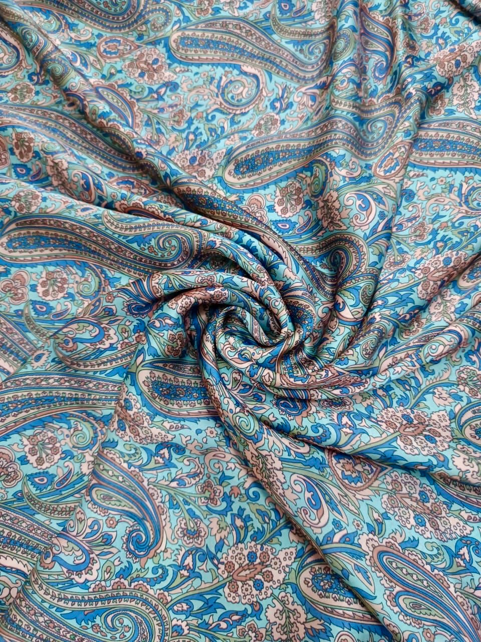 Blue Paisley Print in Satin Georgette OMSS152