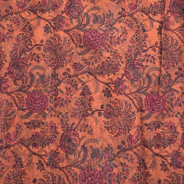 Rusty Color Floral Print on Soft Organza