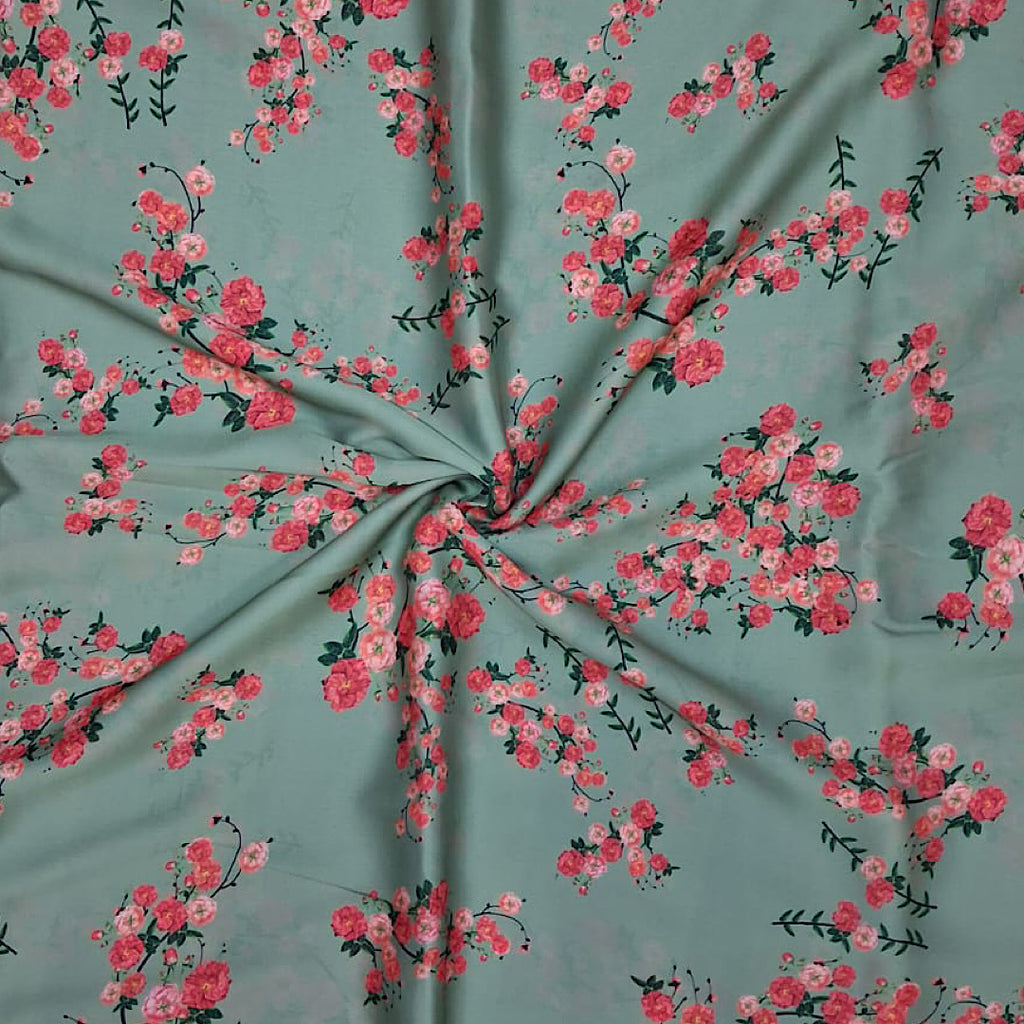Sabya Olive Green Small Floral Print in Satin Georgette OM PK 229