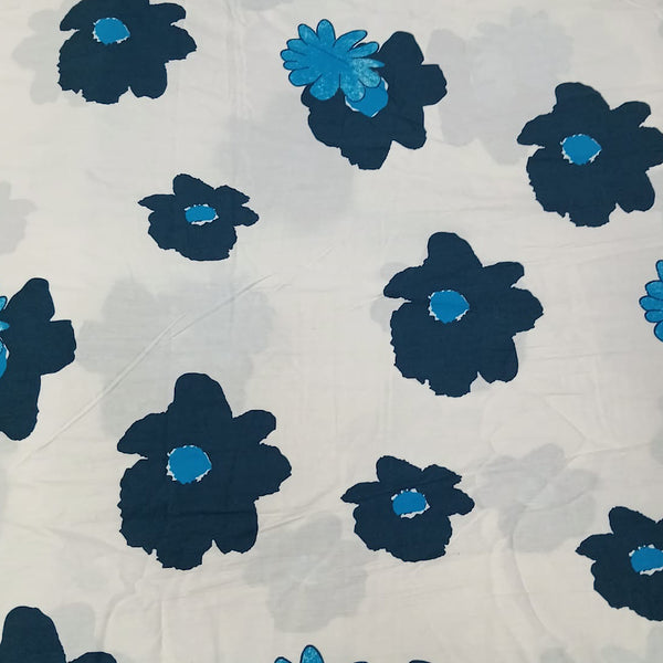 Dhruv Print with White Base & Blue Floral in Pure Cotton Poplin