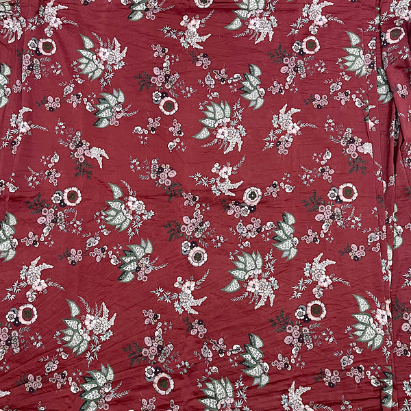 Wine Brown Color Small Floral Traditional Sabya Print on Pure Natural Crepe OM SG 112