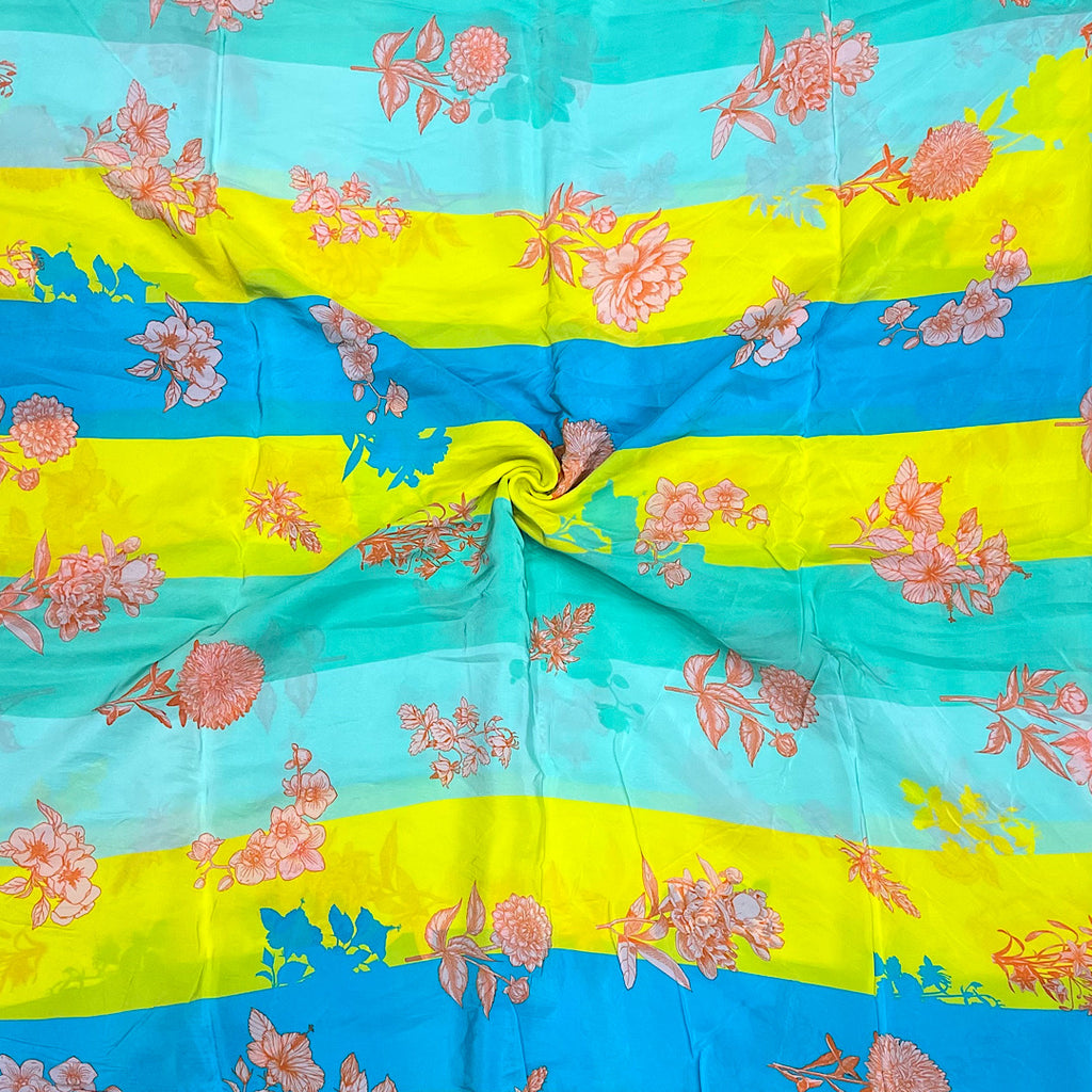 Neon Stripes with Floral Print on Pure Viscose Georgette OM SS 662
