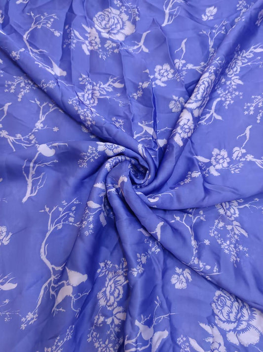 Blue Floral Print in Satin Georgette TK 349