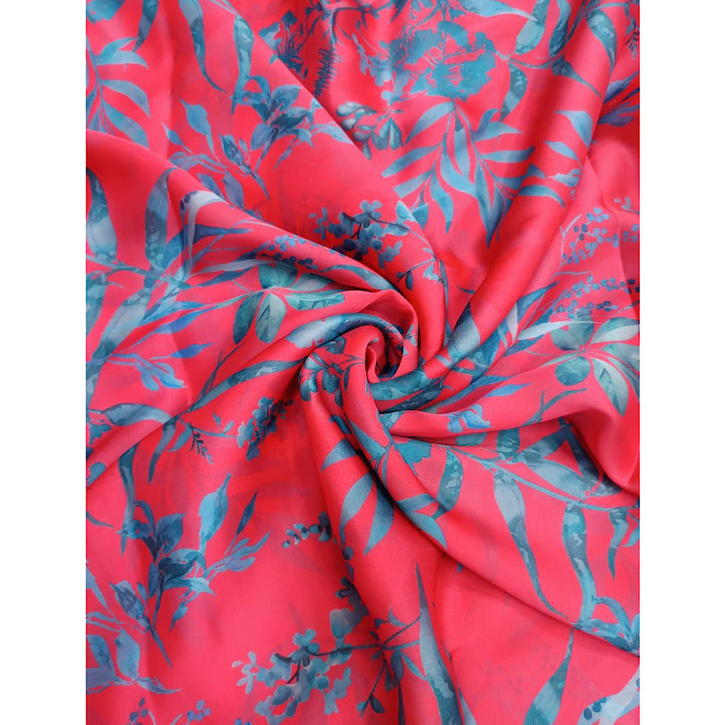 Red & Firozi Floral Print on Satin Georgette TK 315