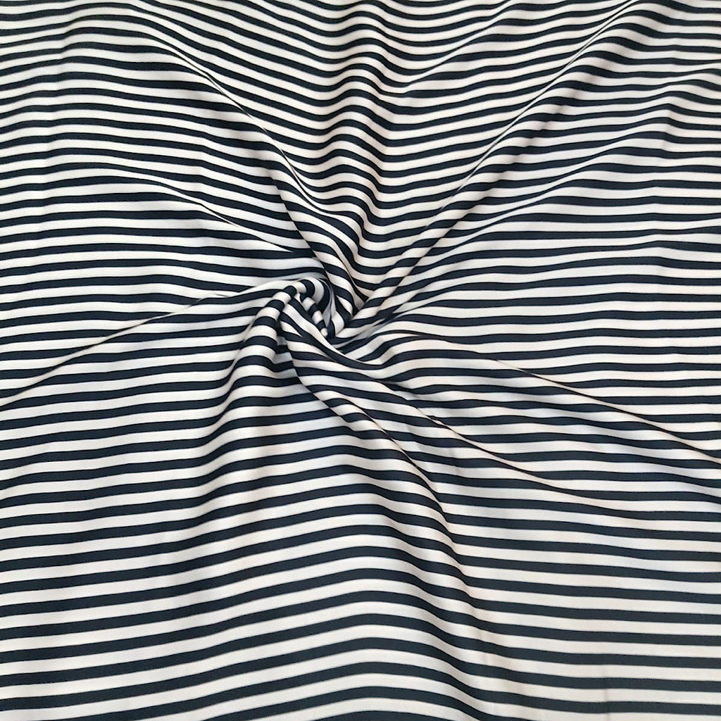 Heena Karan Thin 0.3” Stripes Print in Black & Ivory color on Pure Modal Satin