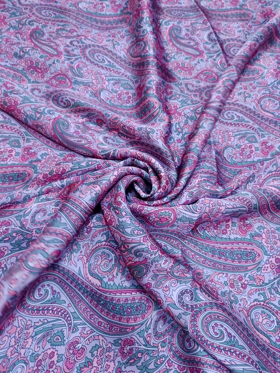 Purple Paisley Print in Satin Georgette OMSS152