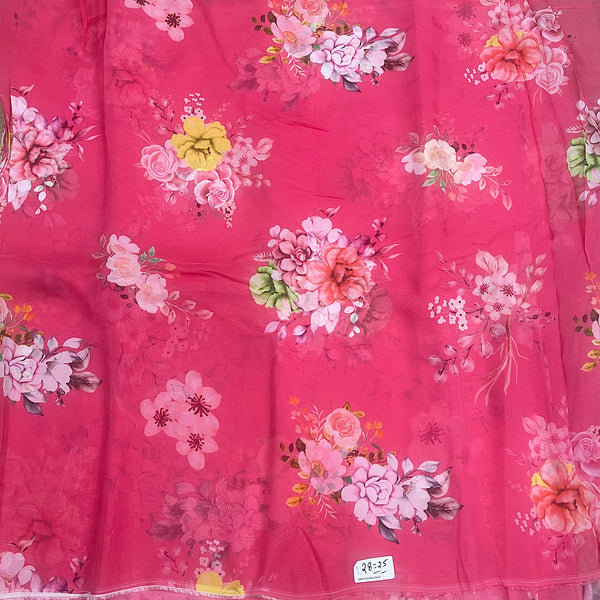 Rimple Pink Floral Print on Pure Viscose Organza
