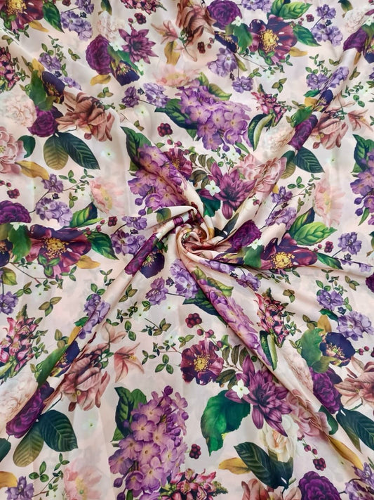 Beige Multi Floral Print on Satin Georgette OM RS