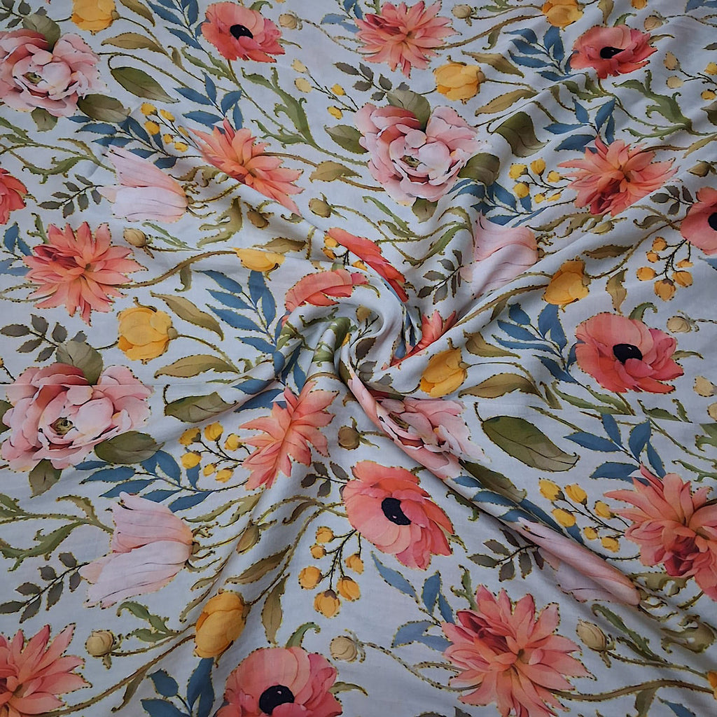 Multi Colour English Modern Floral Print on Sea Green Base OM PJ 357