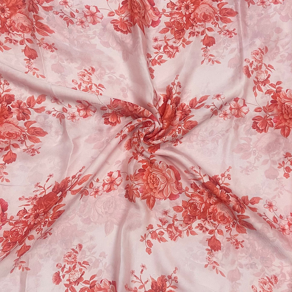 Red Floral Print on Satin Georgette OM SG 132